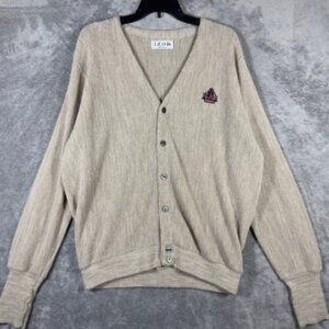 VINTAGE 90s Izod Cardigan Men's L Tan Logo Made In USA Acrylic Casual Fall